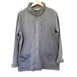 Quacker Factory Gray Gem Zipper Full Zip Sweater Sz M